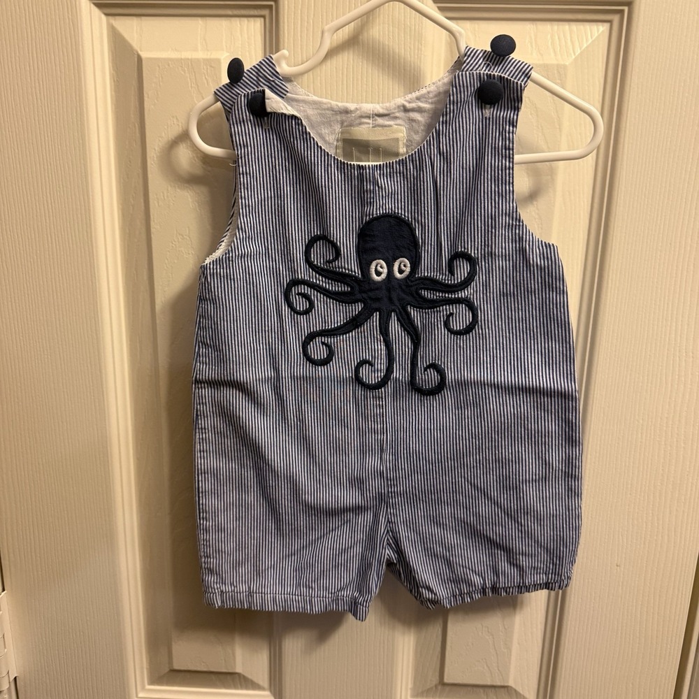 Lil Cactus Boys Striped Octopus Appliqué Short‎ Romper Jon Jon 6-12 Months